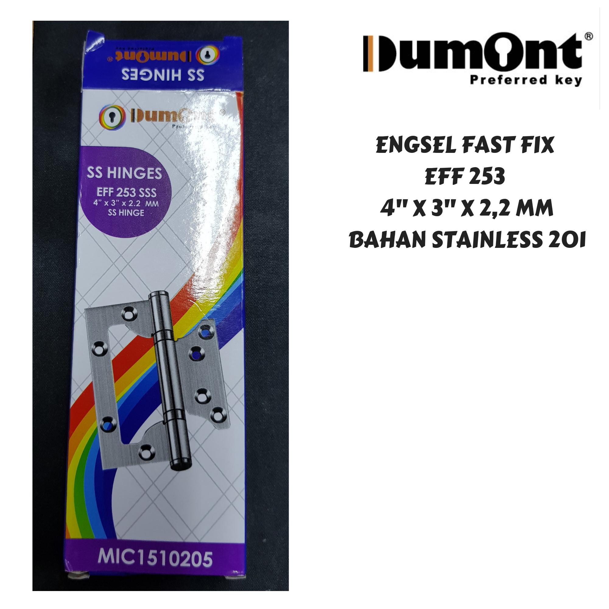 Dumont Engsel Pintu fast fix Stainless Steel 201 Tanpa Bobok Ukuran 4" x 3" x 2.2 mm Model EFF253 DUMONT Fast Fix Cocok untuk Pintu Rumah Berat Standard