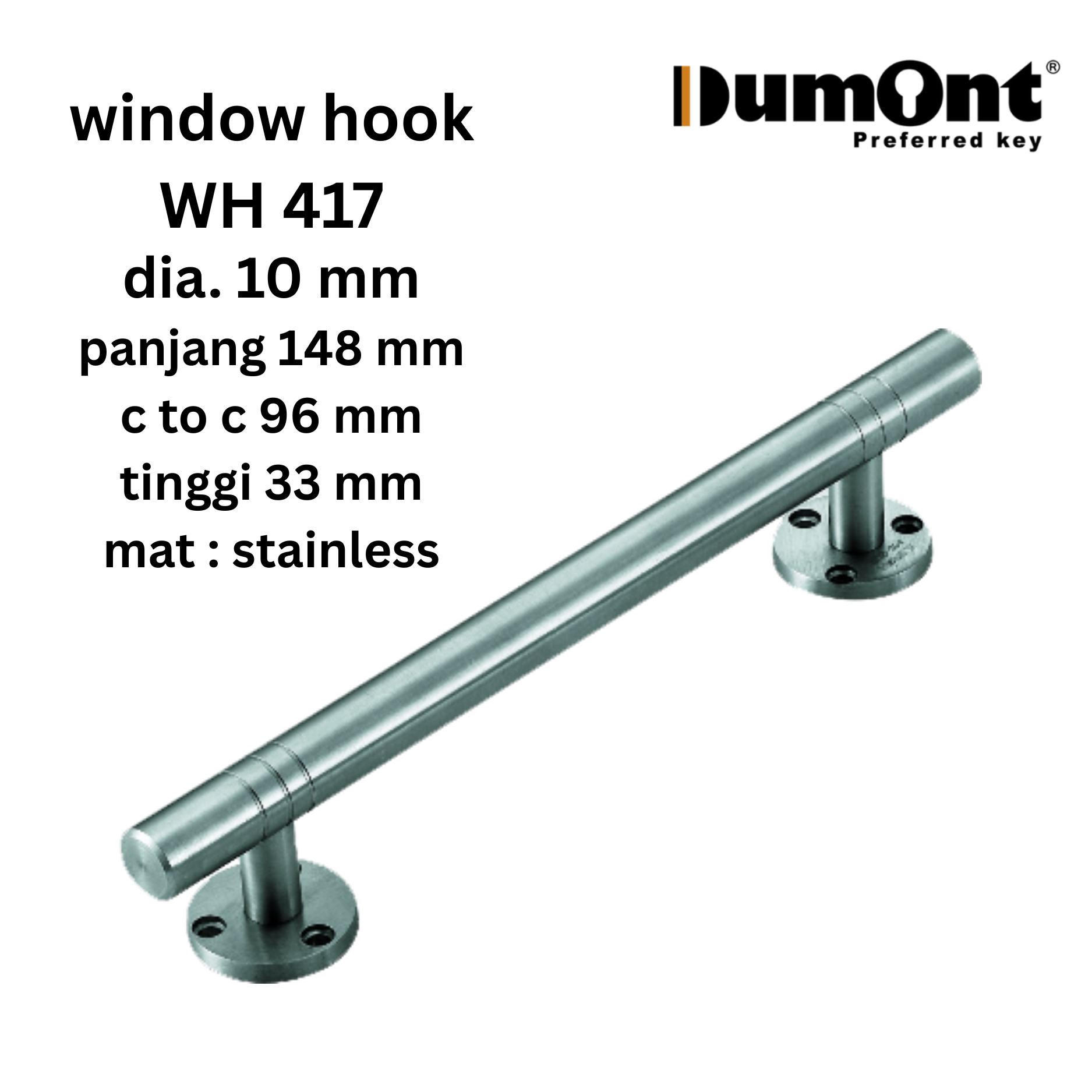 Dumont window hook WH 417 SSS tarikan jendela panjang 15 cm