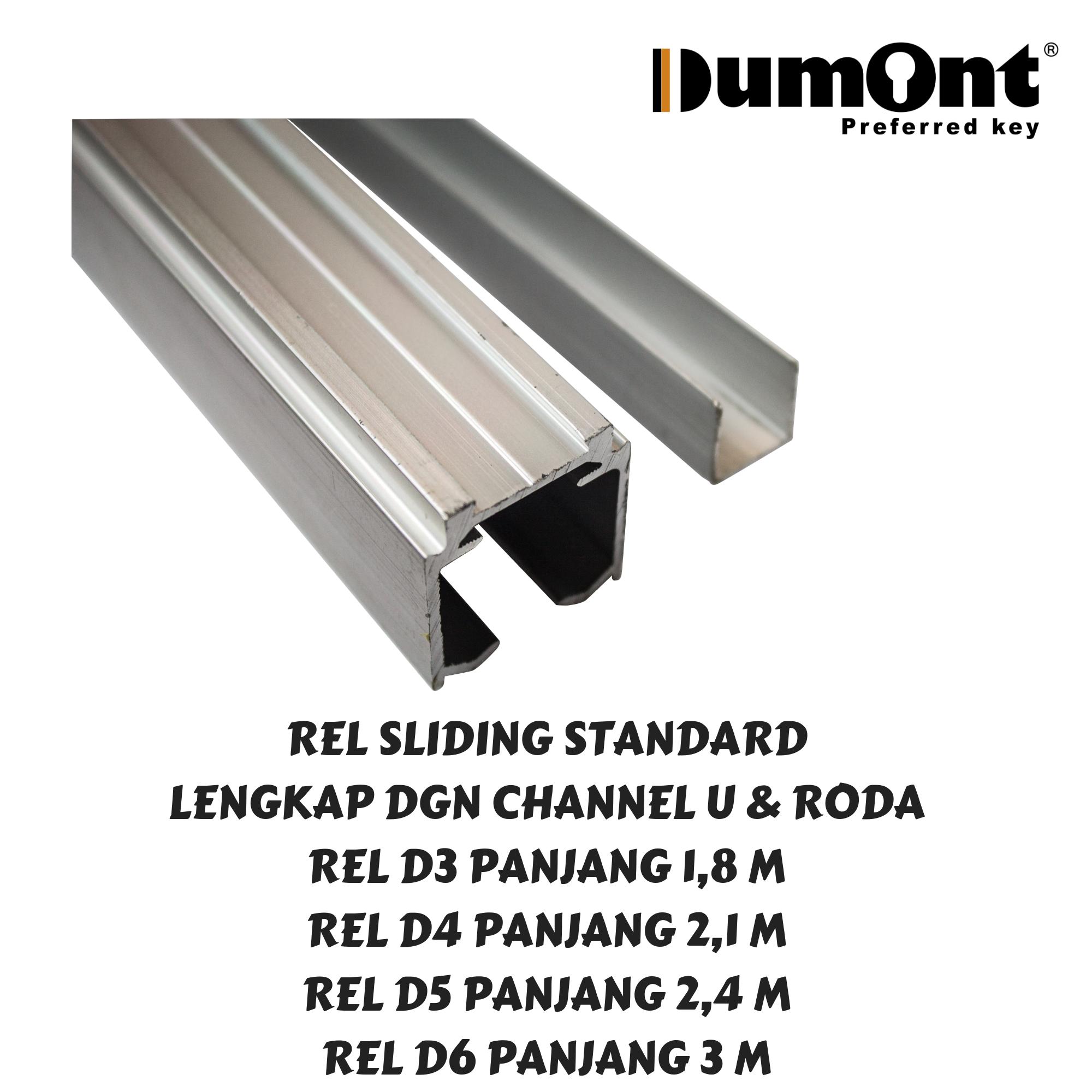 Dumont Rel Sliding Pintu Geser Rel D5 Panjang 2.4 M STANDAR Set dengan Roda & Breket
