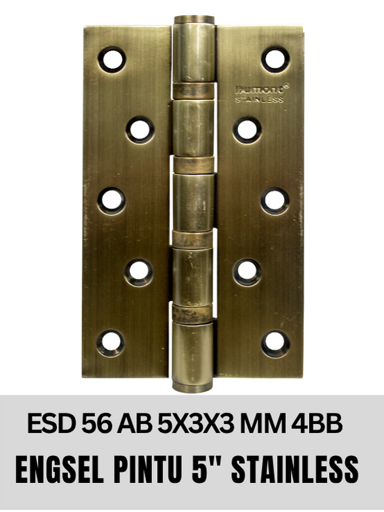 Dumont Engsel Pintu Stainless 5" x 3" x 3mm 4 Ball Bearing ESD56 AB Finish untuk Pintu Berat hingga 60kg