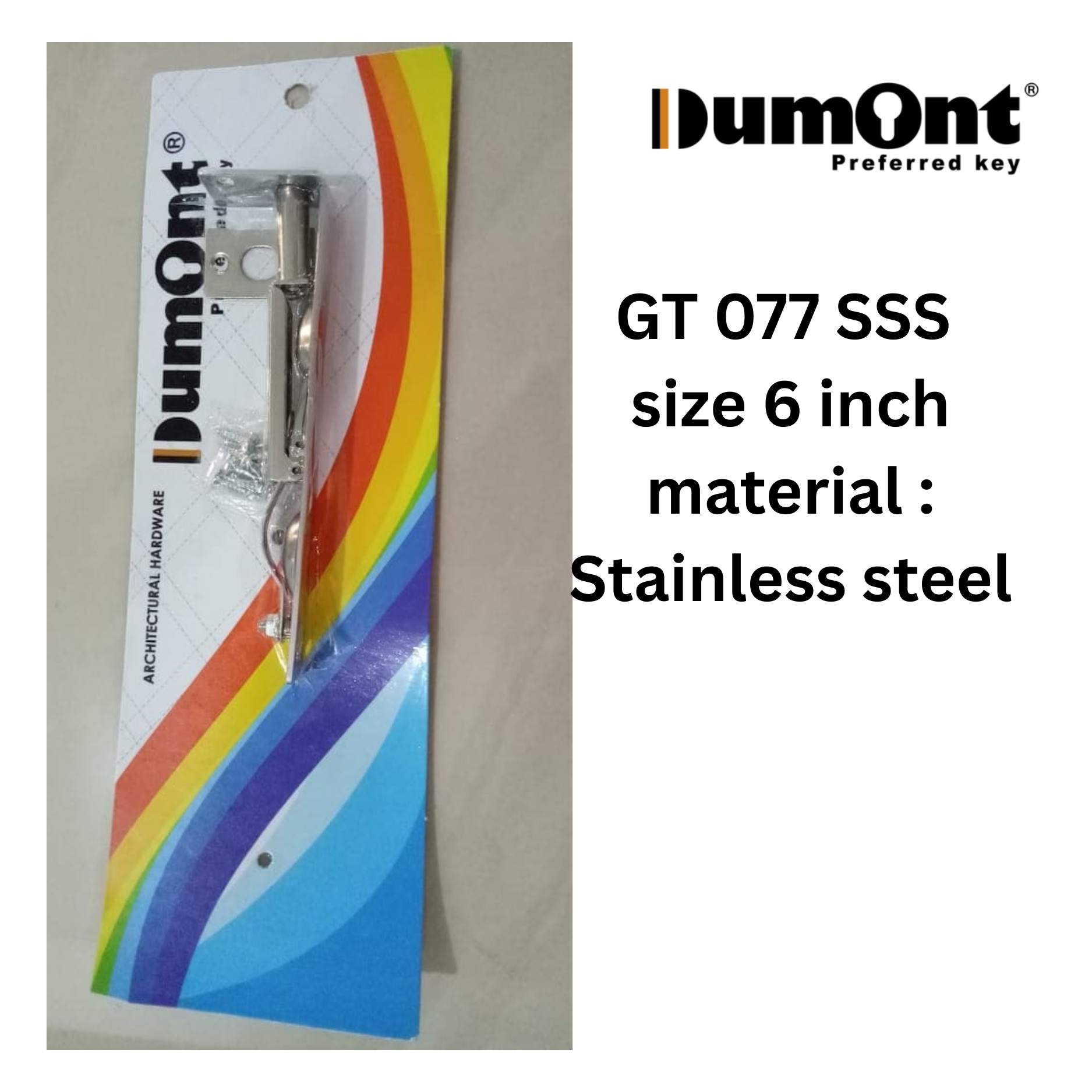 Dumont GT 077 SS - 6" Grendel Tanam Pintu Double Kayu Stainless Steel 6 Inci