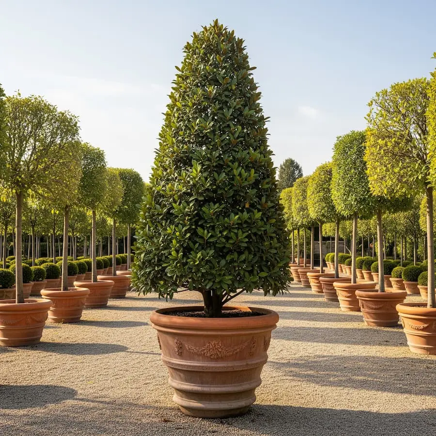Magnolia grandiflora en Cono: La Escultura Viviente para un Jardín de Prestigio