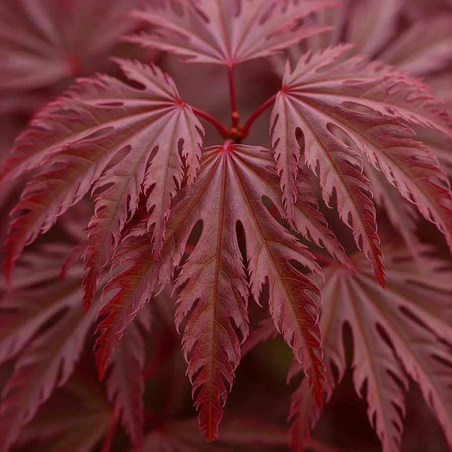 Arce Japonés Llorón 'Garnet' (Acer palmatum 'Dissectum Garnet'): Una Cascada de Color Granate