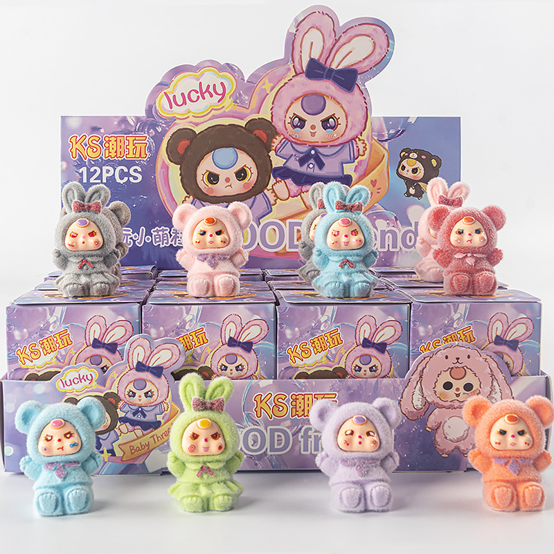 Cute Rabbit Flocked Labubu Blind Box Toy
