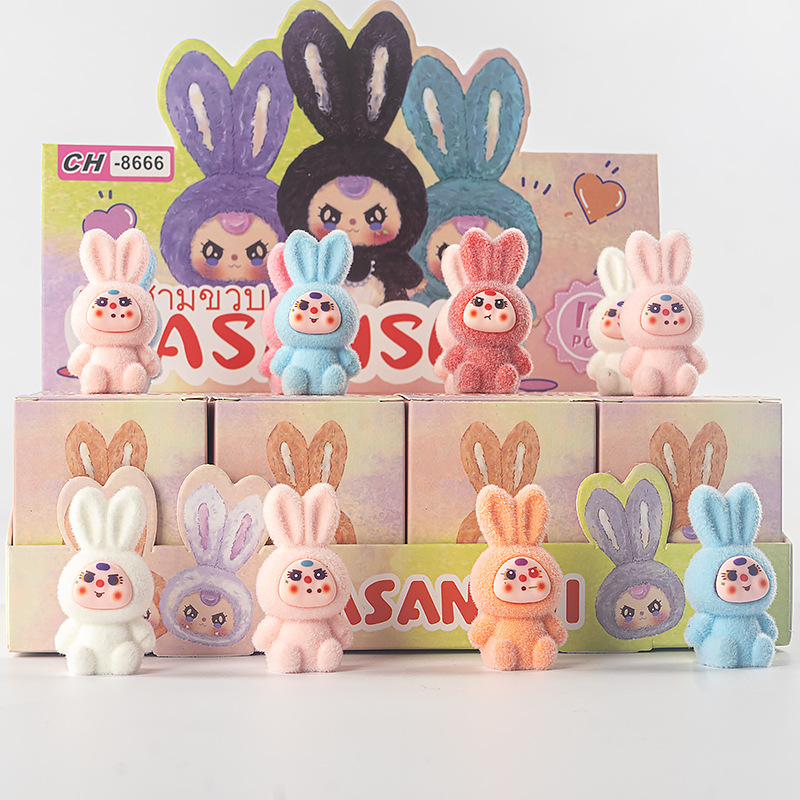 Cute Rabbit Flocked Labubu Blind Box Toy