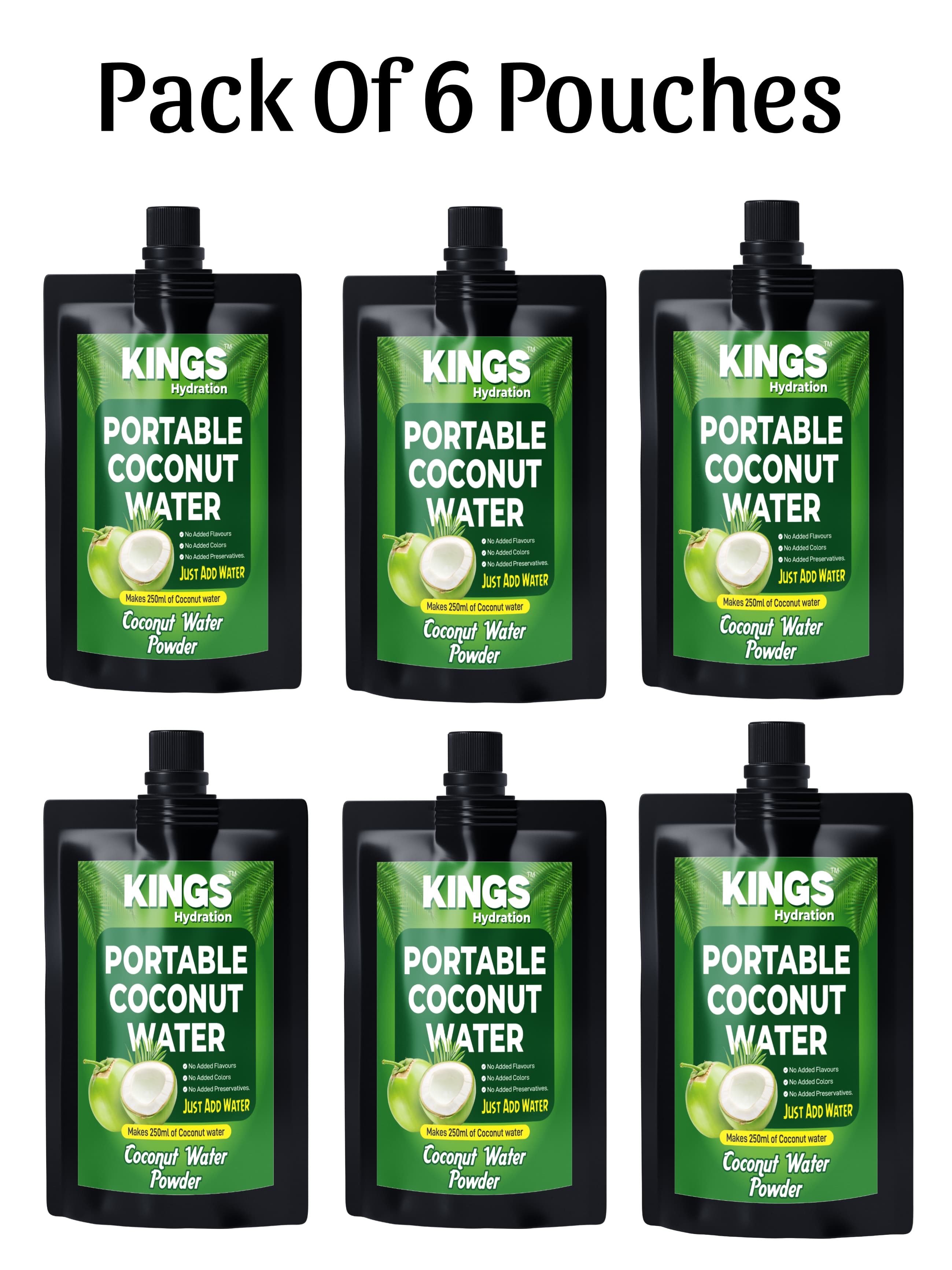 Kings Hydration Portable Coconut Water Pouch (Pack of 6)