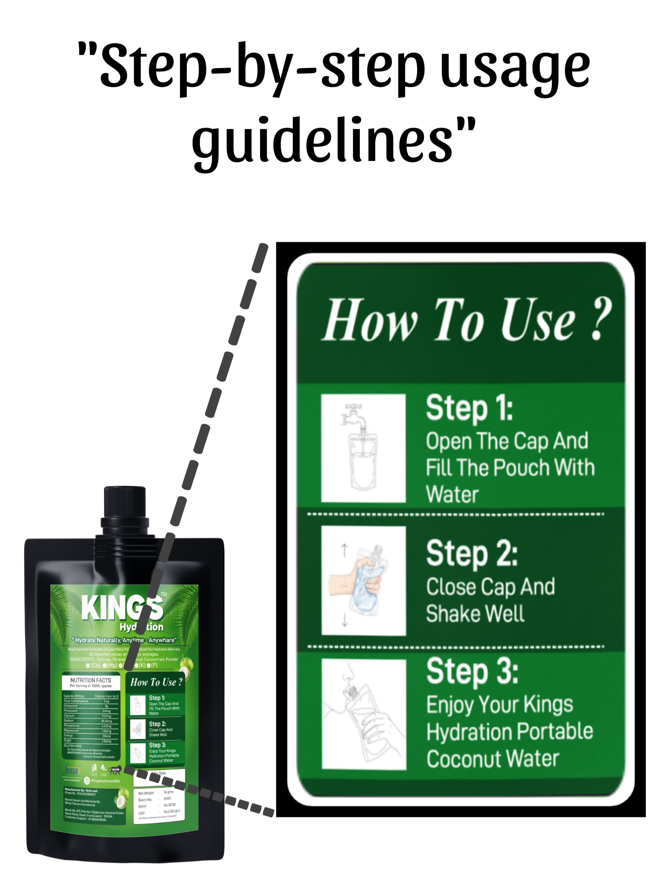 Kings Hydration Portable Coconut Water Pouch (Pack of 6)