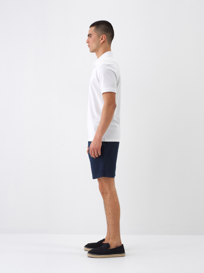 Navy Blue Regular Fit Linen Shorts