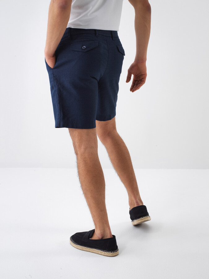 Navy Blue Regular Fit Linen Shorts