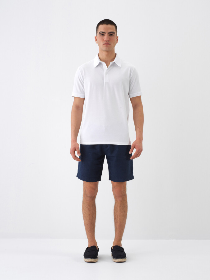 Navy Blue Regular Fit Linen Shorts