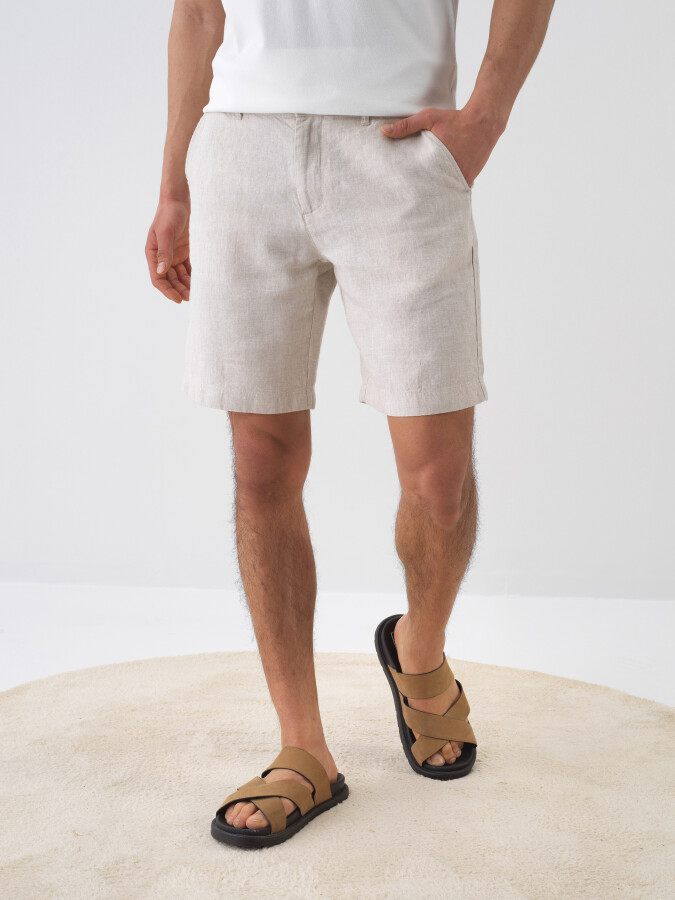 Natural Regular Fit Linen Shorts