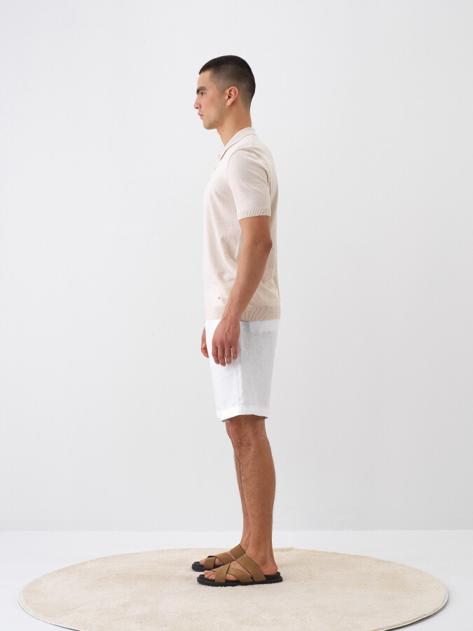 White Regular Fit Linen Shorts