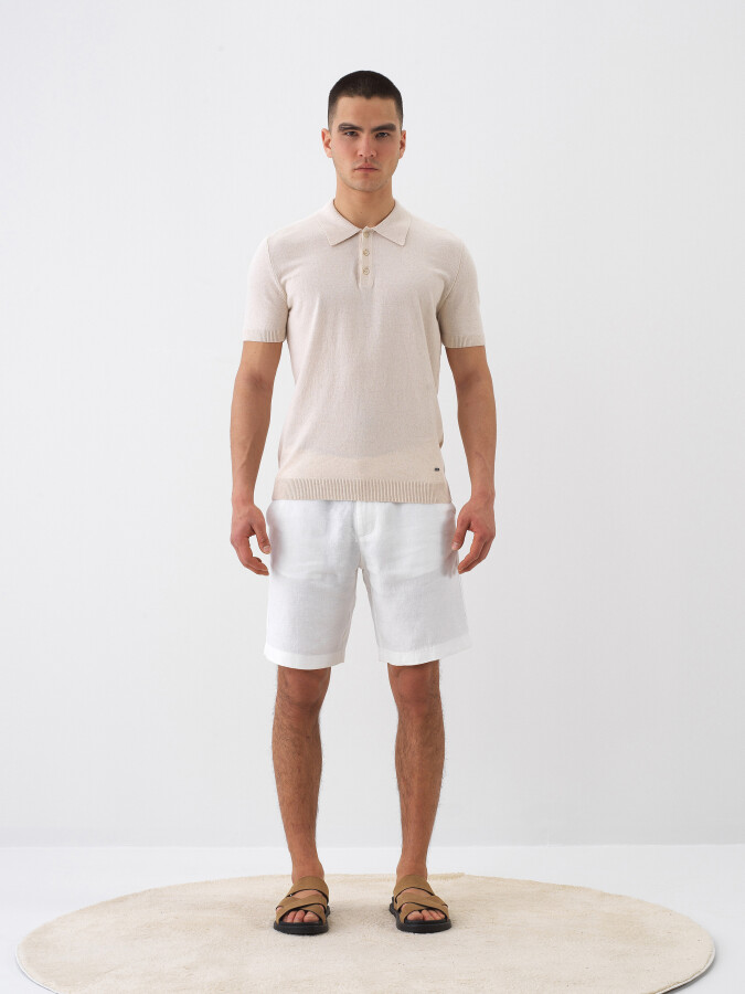 White Regular Fit Linen Shorts