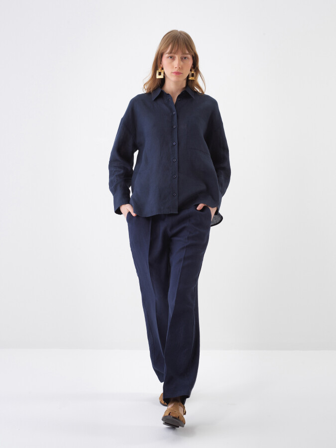 Navy Blue Oversize Linen Shirt