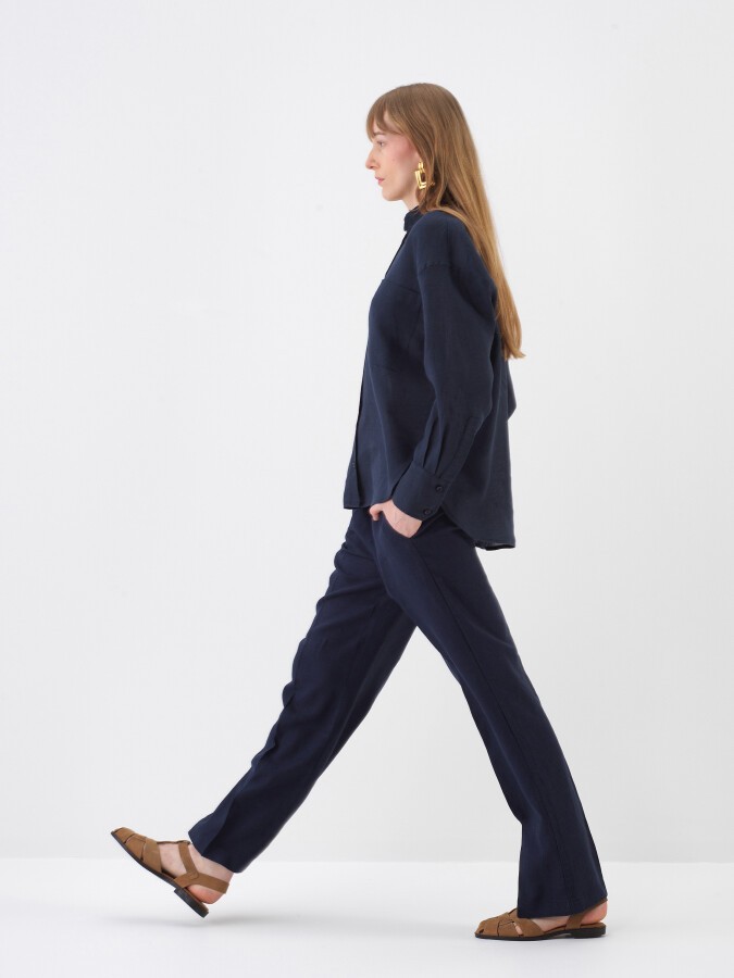 Navy Blue Oversize Linen Shirt