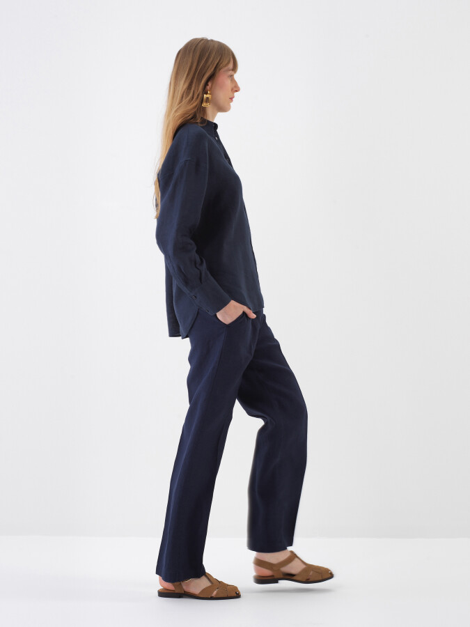 Navy Blue Oversize Linen Shirt