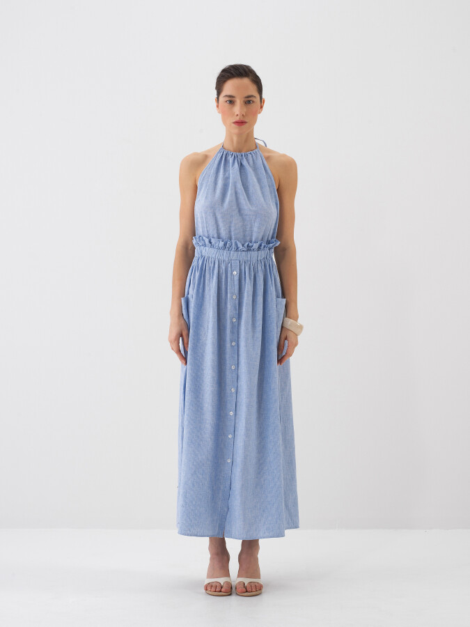 Blue Regular Fit Linen Dress