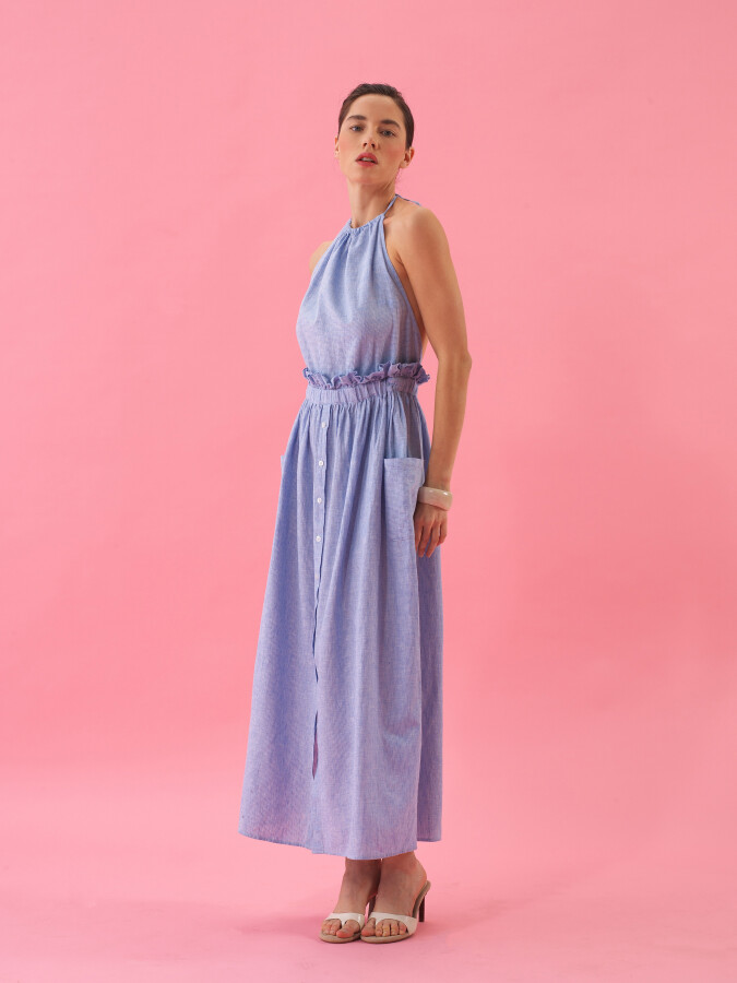 Blue Regular Fit Linen Dress