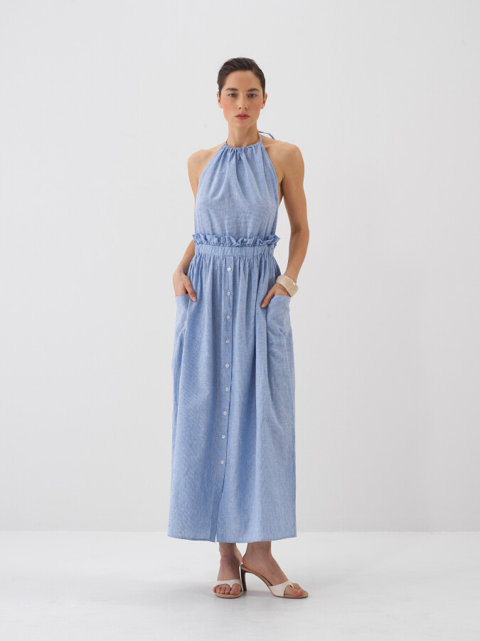 Blue Regular Fit Linen Dress