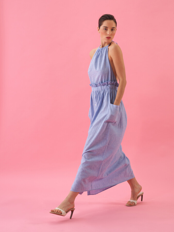 Blue Regular Fit Linen Dress