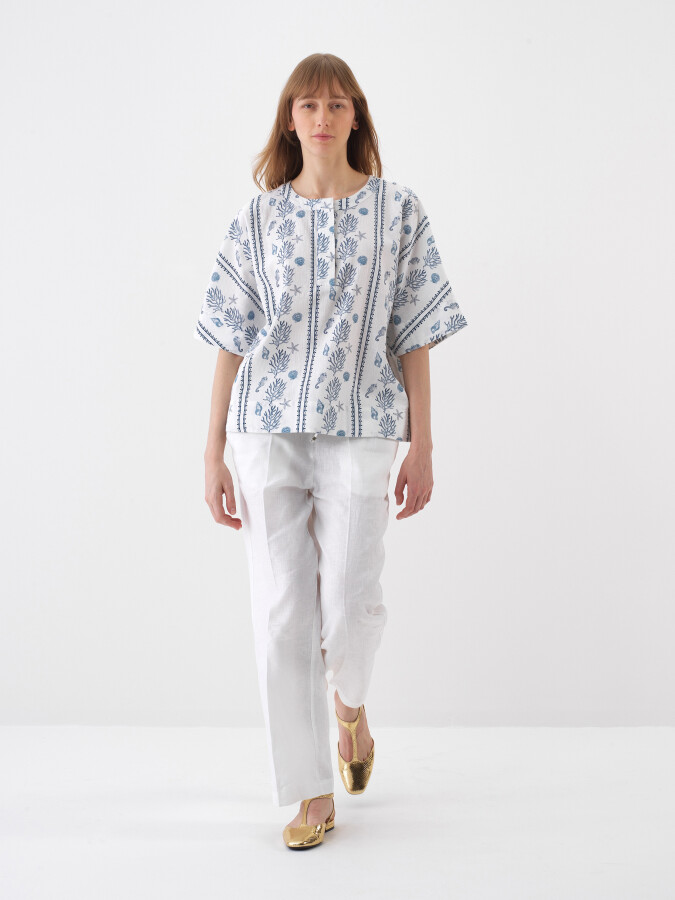 Oversize Linen Blouse - White | I.F.S | 751131