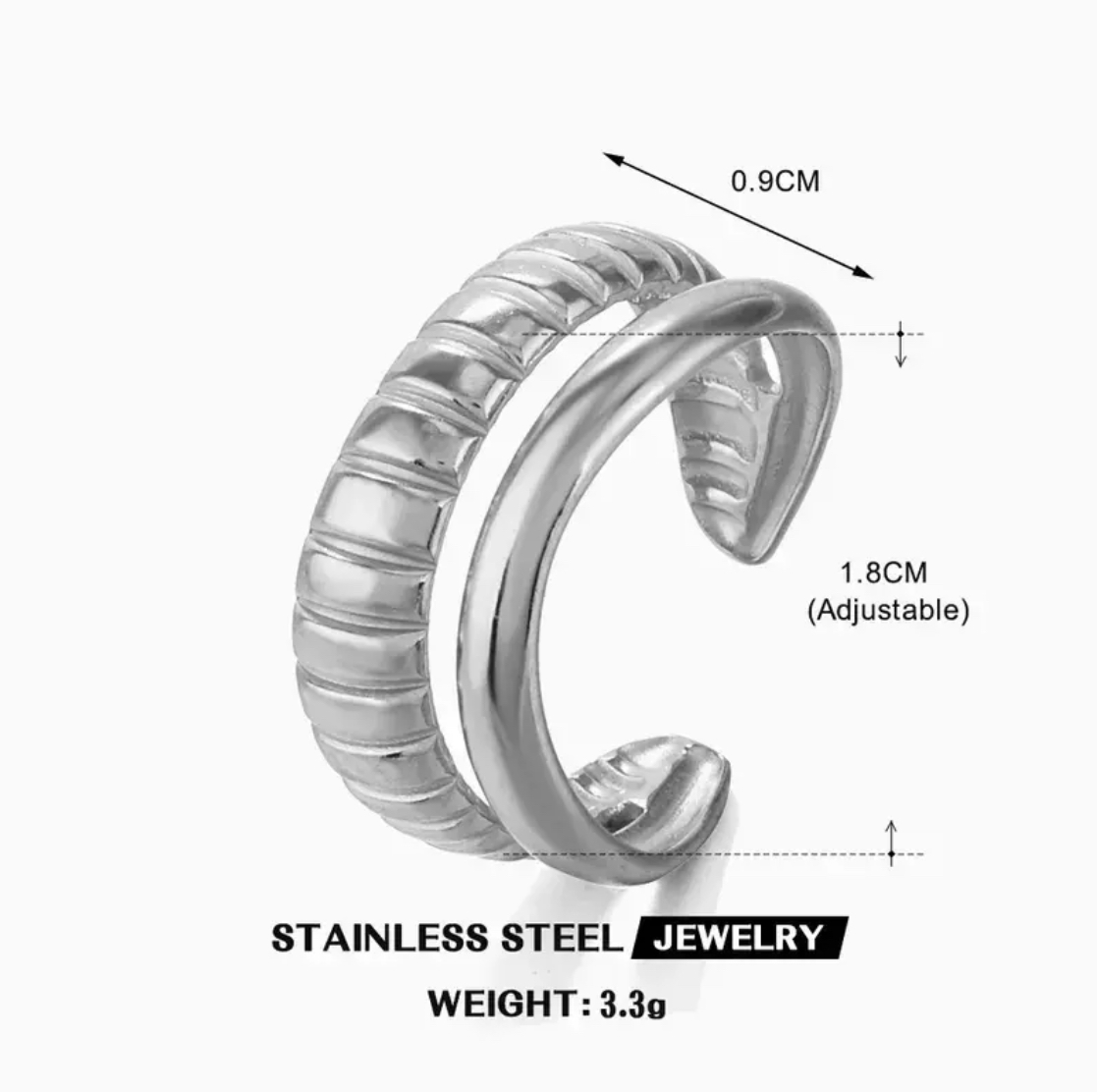 ANILLO DOBLE TRAMADO LISO SILVER 