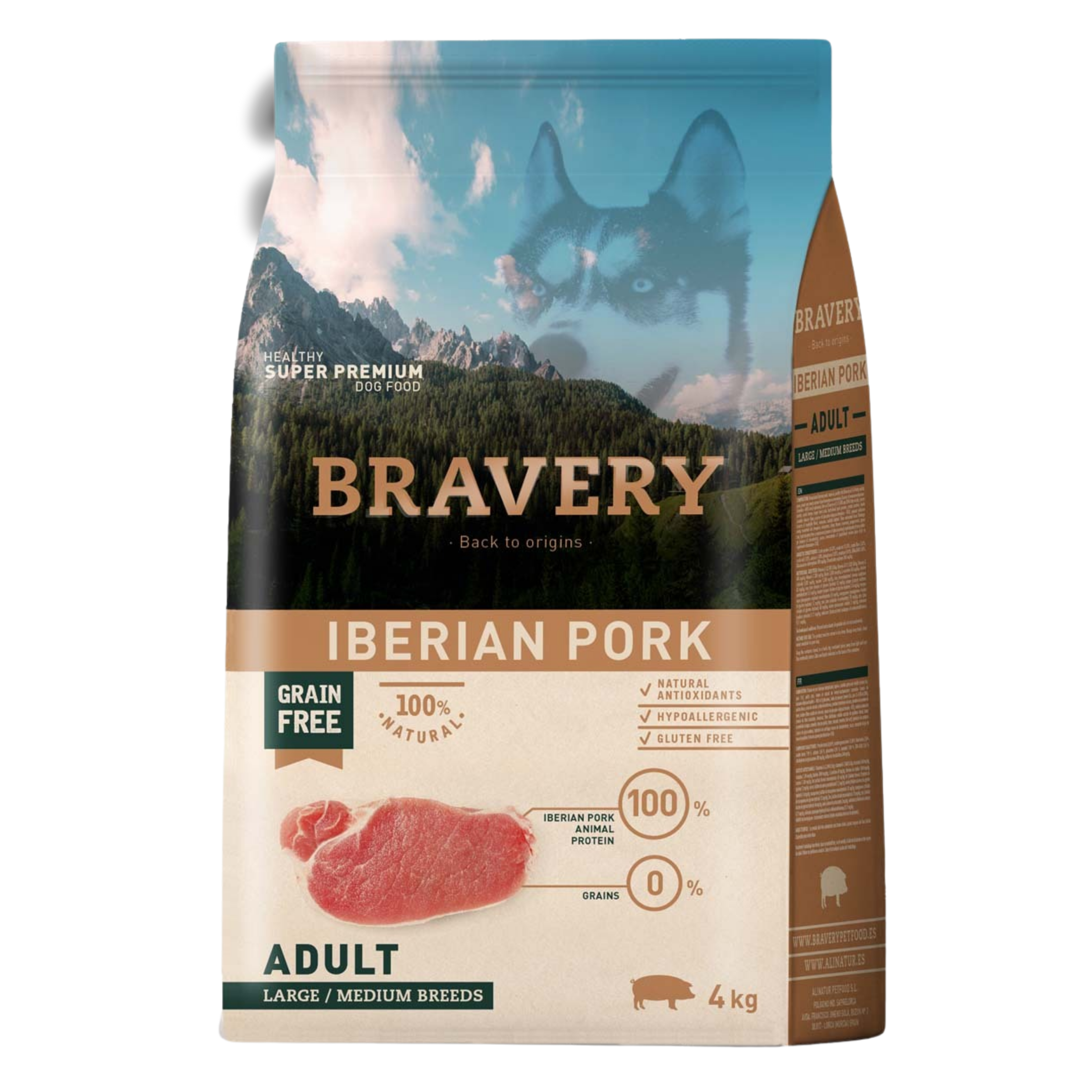 Bravery Perro Adulto Cerdo Ibérico Razas Medianas y Grandes 4 kg