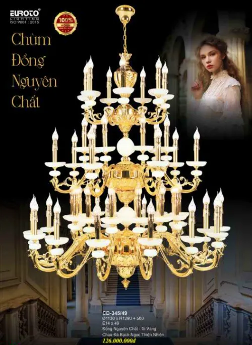 Đèn Chùm Nến Đồng Nguyên Chất