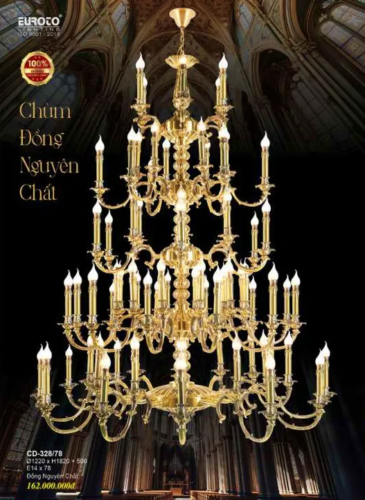 Đèn Chùm Nến Đồng Nguyên Chất