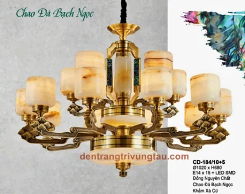 Đèn chùm đồng chao đá cao cấp 184