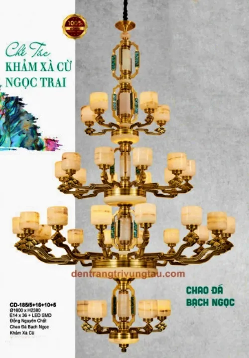 Đèn chùm đồng tô đá sang trọng 36 tay