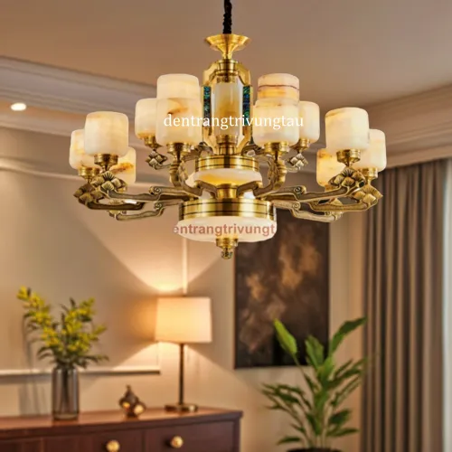 Đèn chùm đồng chao đá cao cấp 184