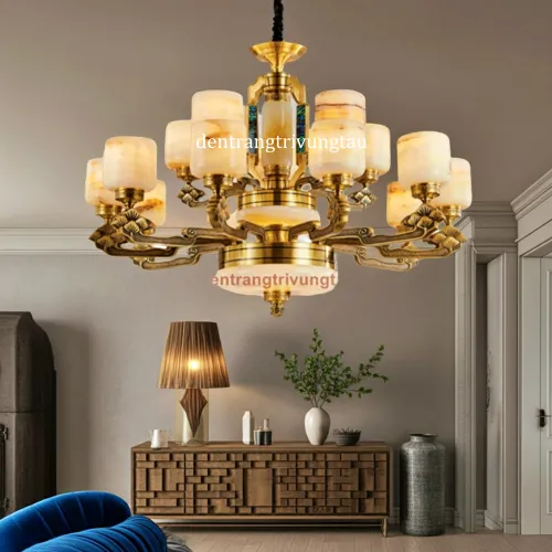 Đèn chùm đồng chao đá cao cấp 184