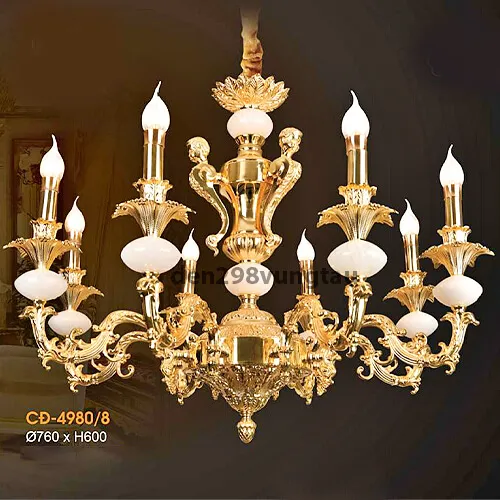 Đèn chùm đồng nến xi mạ vàng 8 tay sang trọng 4980