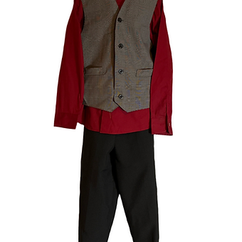 Sharp Style! George Boys Black Suit w/ Burgundy Shirt & Vest