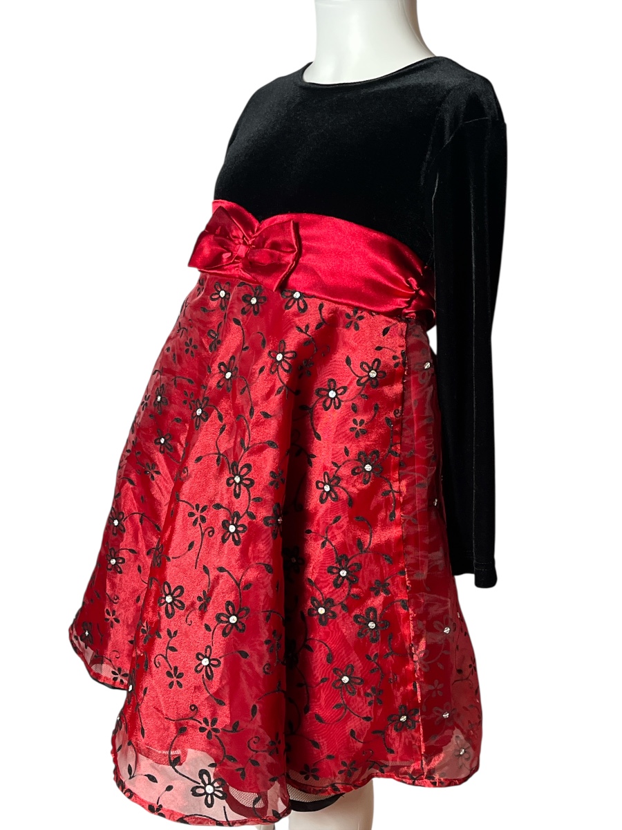 Girls' Elegant Red and Black Party Dress( size 5)