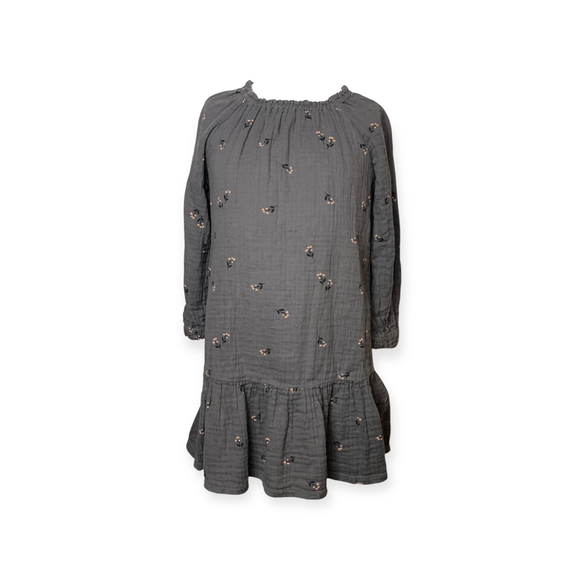 Charcoal Floral Long Sleeve Dress(size 6)