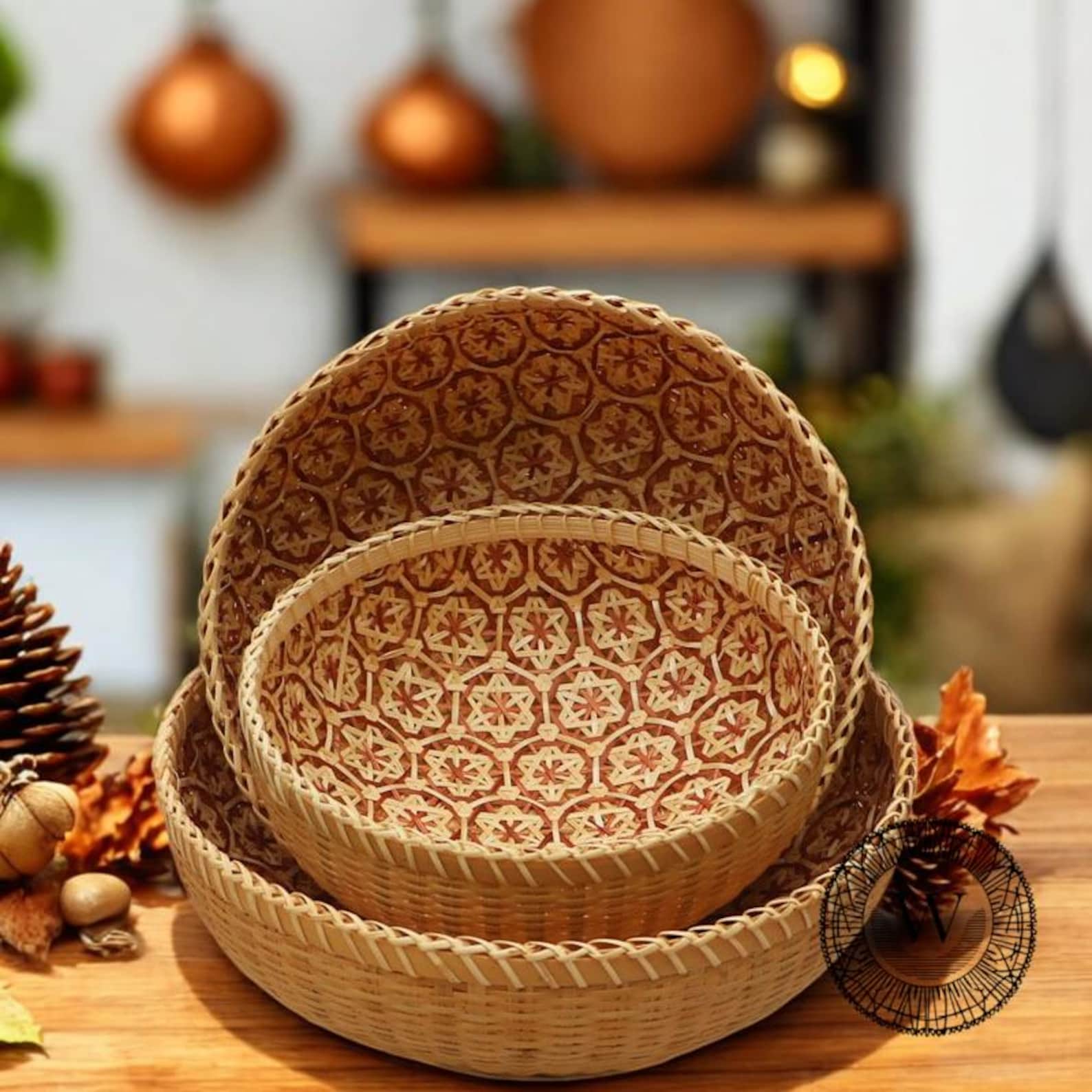 Handmade Bamboo Bowl, Stylish Home Storage, Rustic Organization, Organic Woven Basket, Designer Storage Container, Handy Organiser