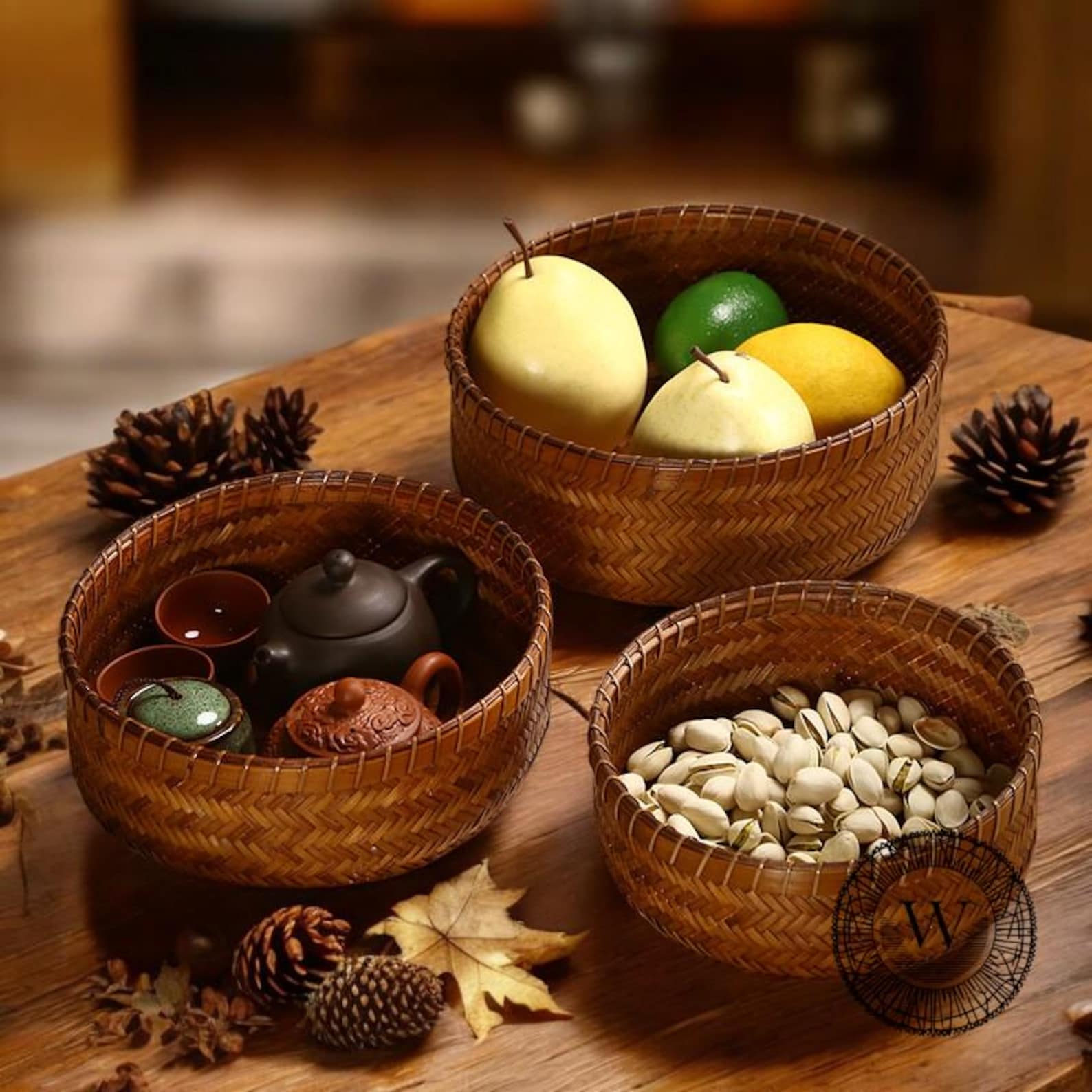 Handy Fruit Basket, Bamboo Bowl Storage, Convenient Home Storage, Decorative Bowl, Natural Bamboo Fruit Bowl, Ambient Table Organiser