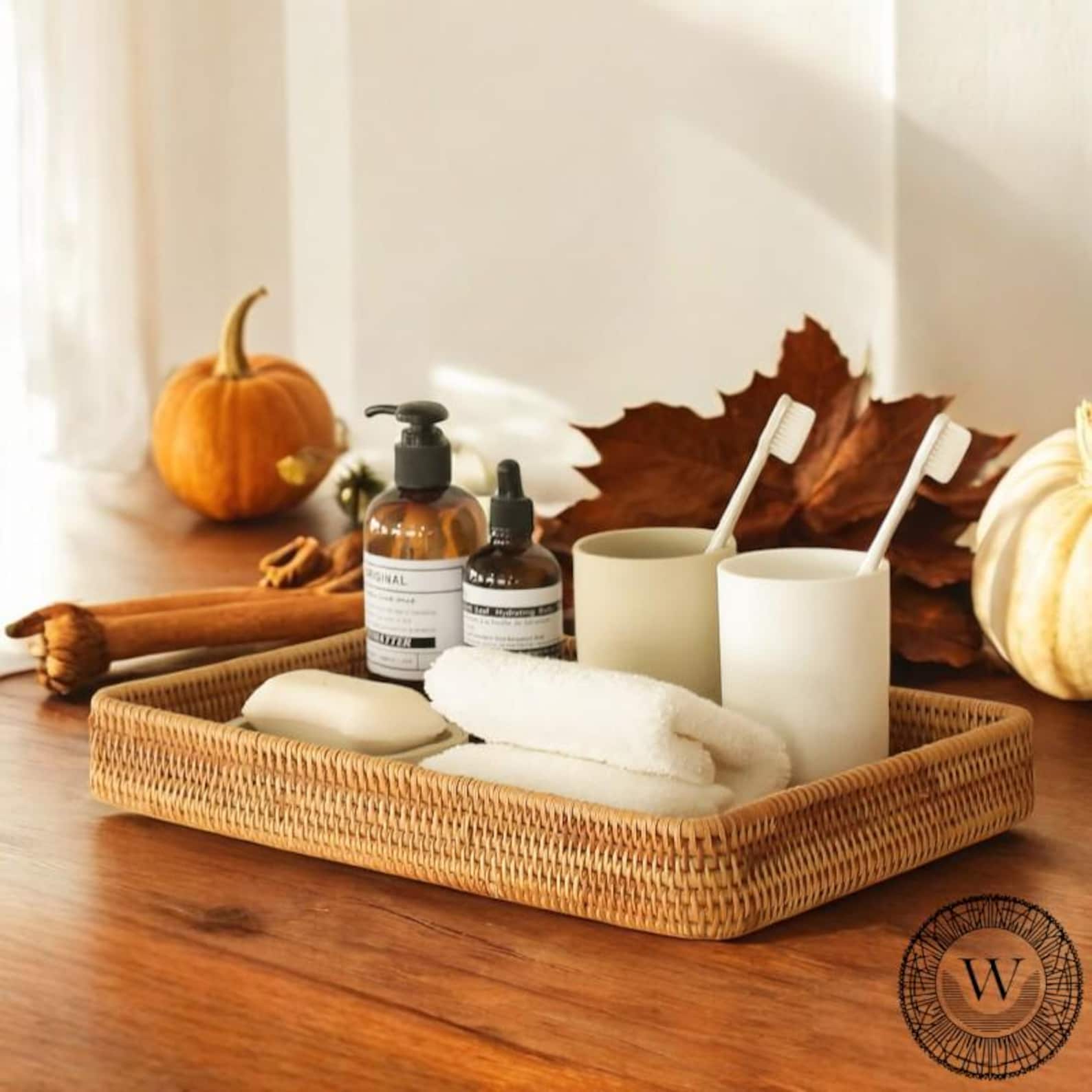 Rattan Storage Tray, Handwoven Wicker Basket, Household Storage Arranger, Dining Table Organiser, Rustic Storage, Rattan Kitchen Organizer