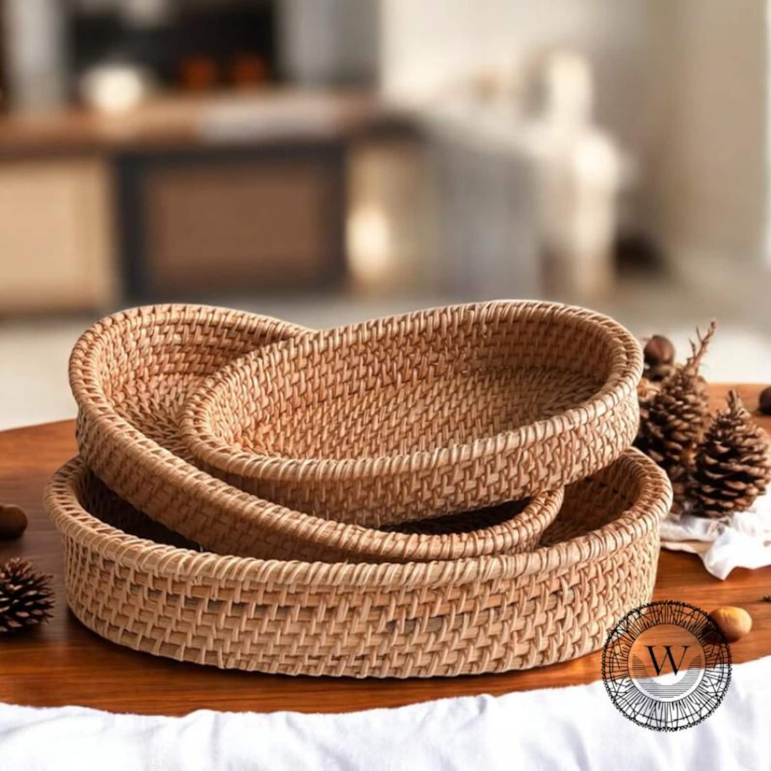 Rattan Organising Tray, Minimalist Serving Accessory, Essential Home Storage, Accessories Organiser, Rustic Woven Basket, Table Organiser