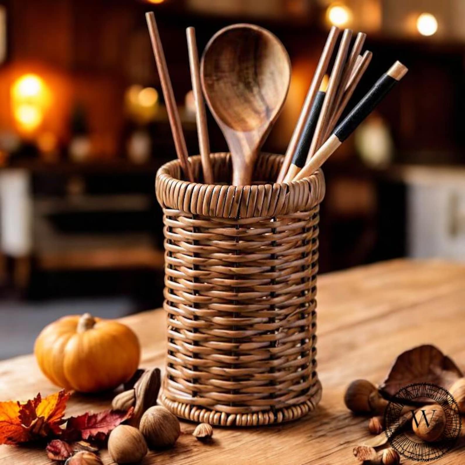 Rattan Table Organiser, Rustic Cutlery Holder, Multi-purpose Organiser, Decorative Storage Box, Cylindrical Storage, Essential Organiser