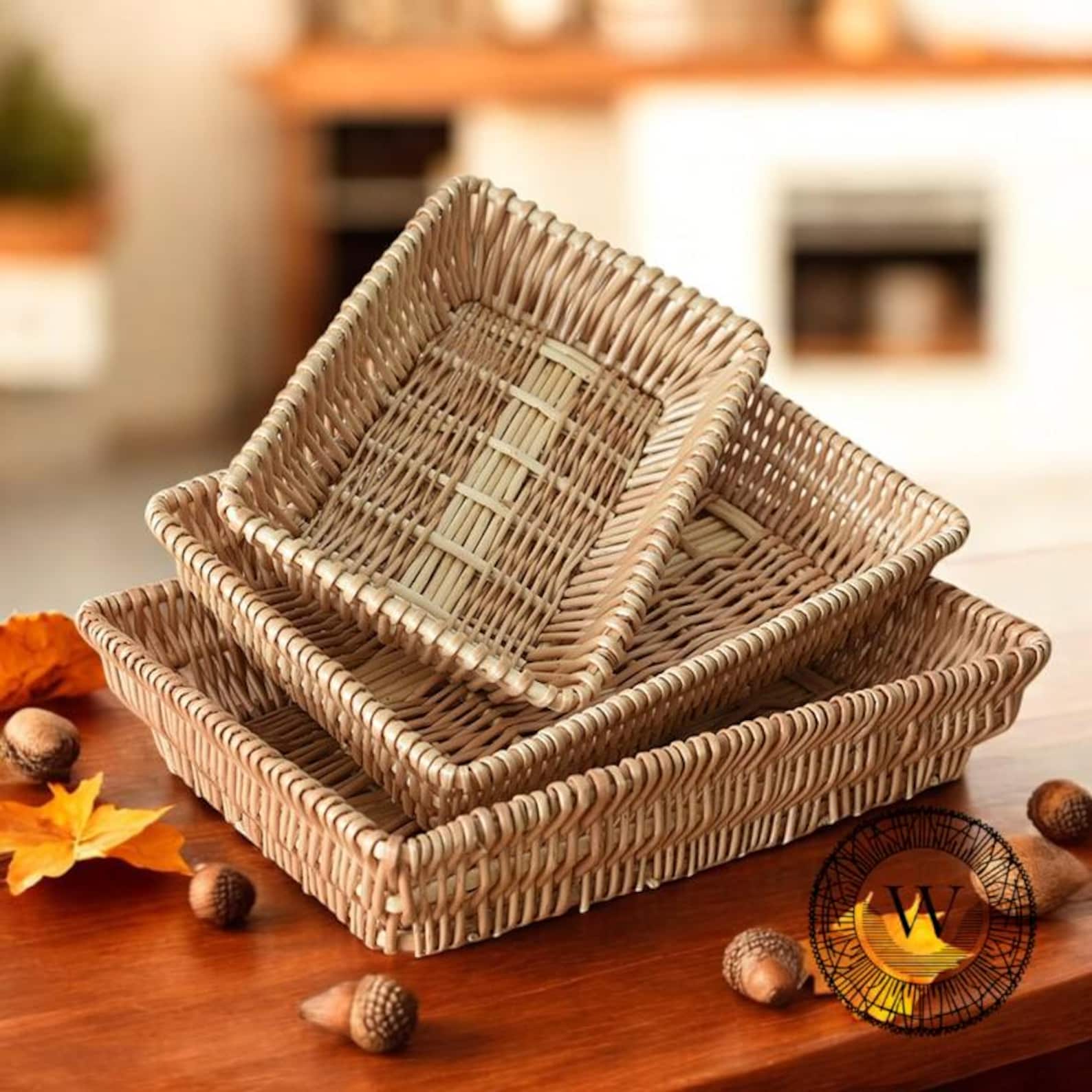 Rattan Storage Plate, Handmade Bread Basket, Wicker Snack Tray, Stylish Storage Tray, Rectangular Fruit Plate, Sundries Storage Space