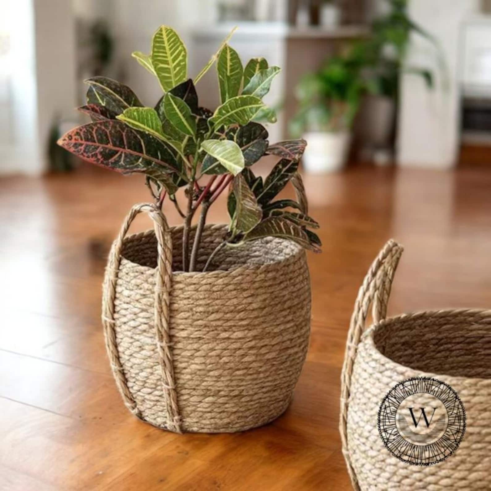 Rattan Storage Pot, Boho Flower Basket, Decorative Balcony Storage, Ambient Flower Organsier, Home Organisation, Rustic Plant Holder