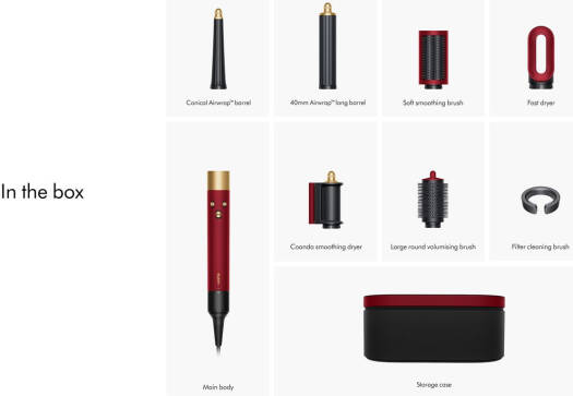Dyson Airwrap i.d.™ Multi-styler And Dryer Straight+Wavy Hair, Advanced Smart Hair Dryer, 1300W Styler, Bluetooth, 3 Heat Settings, Red Velvet/ Gold | HS08 Red