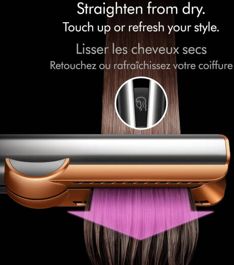  Dyson HT01 Airstrait Hair Straightner, 1600W, LCD Screen, Lock Feature, Auto-Pause, Wet To Dry Straightening With Air, Natural Straight Finish, Intelligent Heat Control, Nickel/Copper