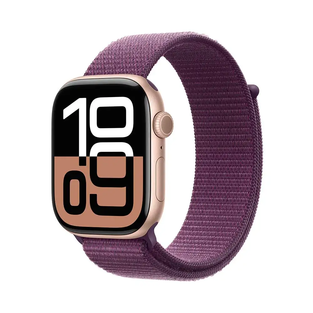 Apple Watch Series 10 GPS 42mm Rose Gold Aluminium Case with Plum Sport Loop MWWK3QA