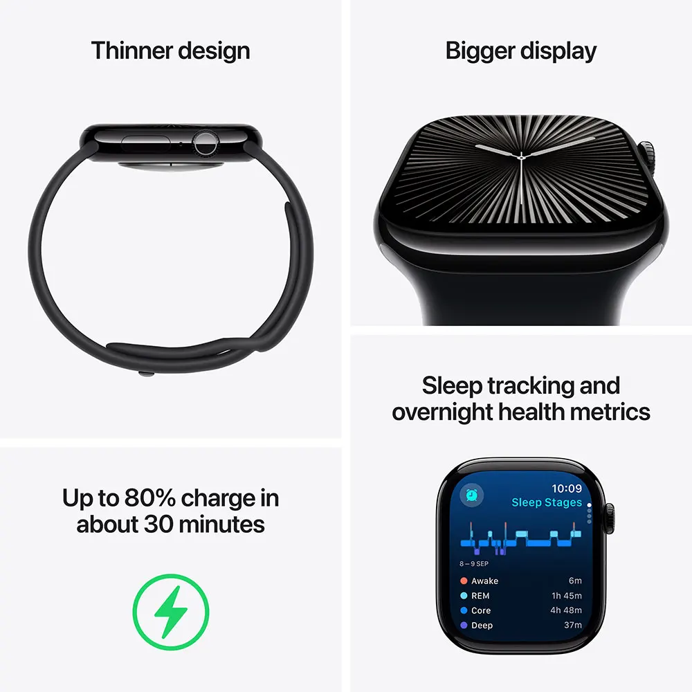 Apple Watch Series 10 GPS + Cellular 46mm Jet Black Aluminium Case with Ink Sport Loop SKU: MWY53QA/A
