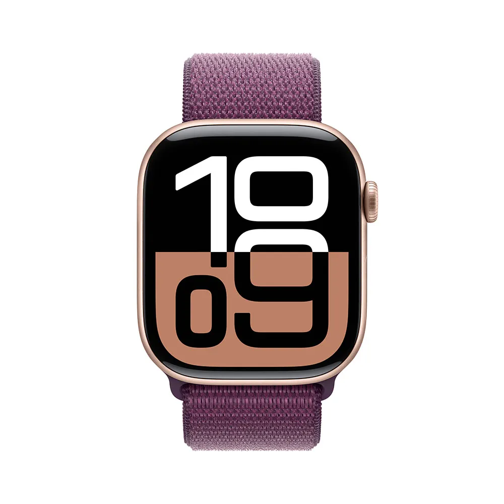 Apple Watch Series 10 GPS 42mm Rose Gold Aluminium Case with Plum Sport Loop MWWK3QA