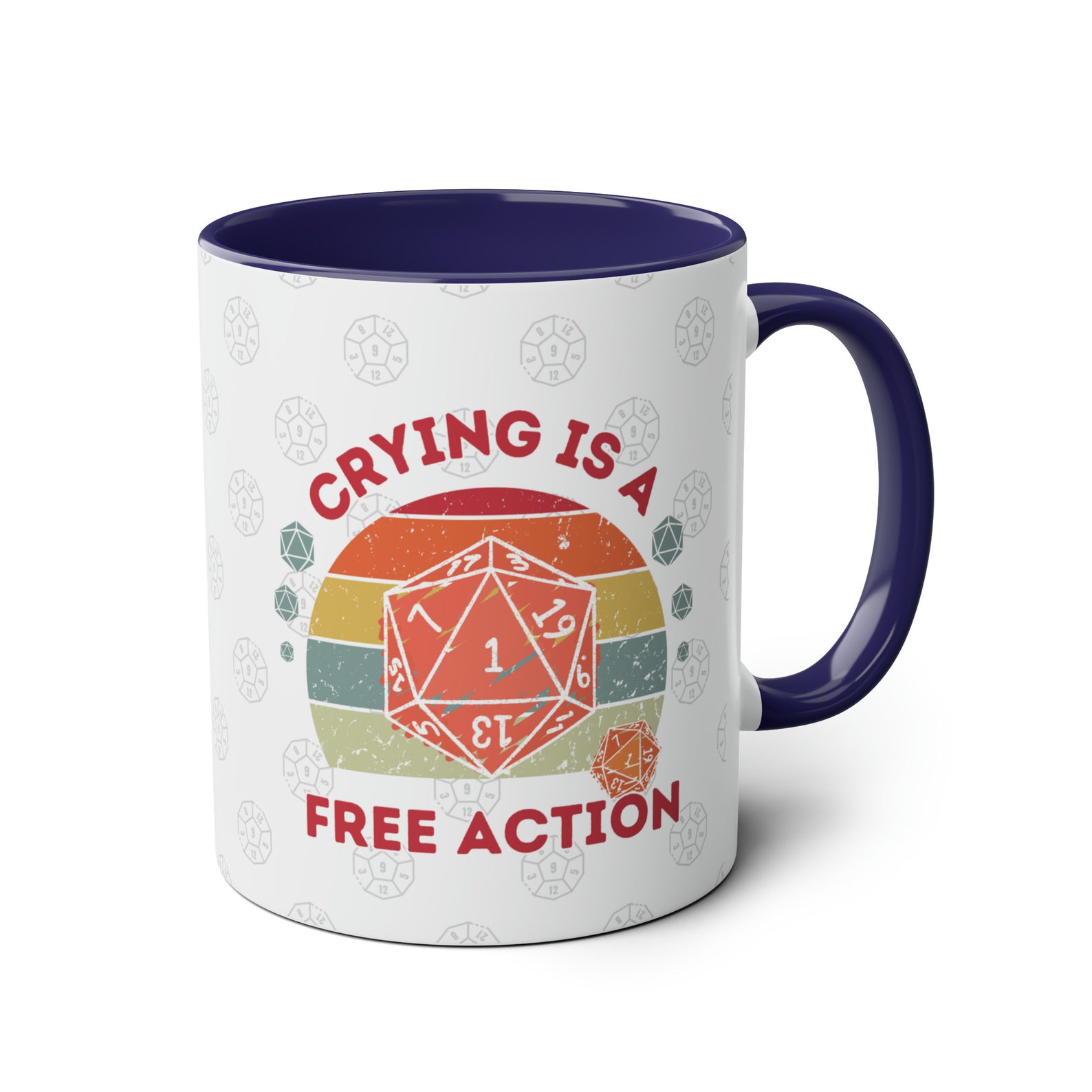 Dnd Mug Crying is a Free Action Coffee Cup, Great Gift for DM or Dungeons, Dragons Players with Nat1 D20 Retro Design